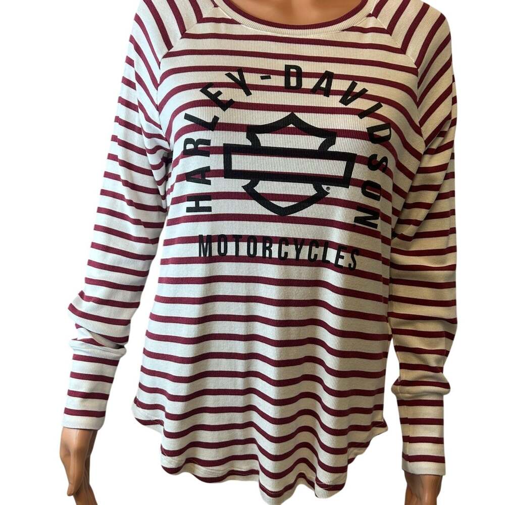 Harley Davidson Genuine Striped Top Maroon & white sz womens large NWOT